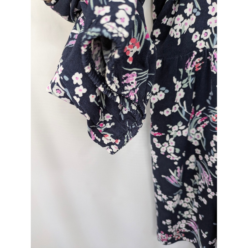 Lane Bryant Faux Wrap Floral Top Women 18/20 Navy Bishop Sleeve Stretch Blouse - Picture 14 of 14